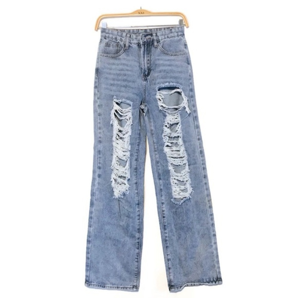 Shein High Rise Bootcut Distressed Blue Denim Jeans Women’s size 0 25 destroyed